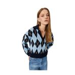 Koton Polo Yaka Kazak Oversize Baklava Desenli Uzun Kollu