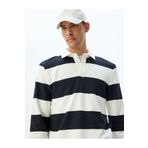 Koton Polo Yaka Sweatshirt Baskılı Düğme Detaylı Pamuk Karışımlı