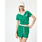 Koton Polo Yaka Tişört Crop Baskılı Slim Fit Kısa Kollu - Yeşil - XL