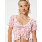 Koton Pötikare Peplum Tişört Crop Fiyonk Detaylı Fırfırlı Slim Fit - Pembe