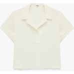 Koton Rahat Kalıp Aerobin Kumaş Kısa Kollu Polo Yaka Crop Tişört - Ekru - 40