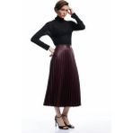 Koton Regular Fit Midi Boy Pileli Midi Boy Suni Deri Etek - Bordo - 38
