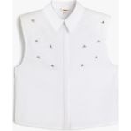 Koton Regular Fit Pamuk Karışımlı Kolsuz Taşlı Gömlek - Beyaz - 48