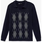 Koton Regular Fit Uzun Kollu Baklava Desenli V Yaka Polo Triko Kazak - Lacivert - XL
