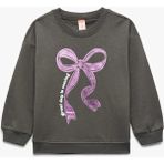Koton Şardonlu Bisiklet Yaka Fiyonk Baskılı Antrasit Kız Bebek Sweatshirt 6WMG10102AK - 18 - 24 Ay