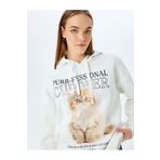 Koton Şardonlu Kapüşonlu Kedi Baskılı Uzun Kollu Rahat Kalıp Sweatshirt