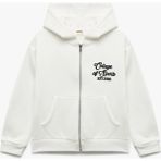 Koton Şardonlu Uzun Kollu Kapşonlu Fermuarlı Sweatshirt Kız Çocuk Ekru Renkli Oversize Tasarım - 5 - 6 Yaş