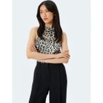 Koton Saten Kolsuz Halter Yaka Leopar Bluz