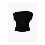 Koton Scuba Kumaş Slim Fit Kemerli Omzu Açık Kayık Yaka Kolsuz Bluz