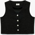 Koton Sim Detaylı Kolsuz Inci Düğmeli V Yaka Bluz - Siyah - 6 - 7 Yaş