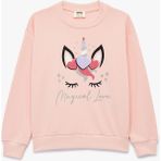 Koton Simli Unicorn Baskılı Kız Çocuk Uzun Kollu Pembe Sweatshirt Eğlenceli Tasarım ve Rahat Kullanım - 9 - 10 Yaş