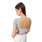 Koton Sırt Dekolteli Tişört Crop Kısa Kollu Fitilli Slim Fit