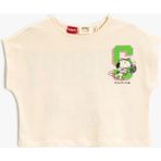 Koton Sırtı Snoopy Baskılı Crop Tişört Pamuklu - 7 - 8 Yaş - Bej