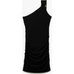 Koton Siyah Astarlı Aksesuar Detaylı Slim Fit Drapeli Mini Tek Omuz Elbise