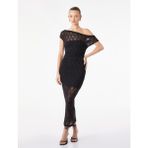 Koton Siyah Slim Fit Kayık Yaka Bodycon Dantelli Taşlı Midi Abiye Elbise