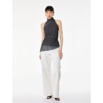 Koton Slim Fit Asimetrik Kesim Kolsuz Dik Halter Yaka Puantiyeli Tül Bluz
