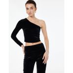 Koton Slim Fit Asimetrik Yaka Uzun Kollu Crop Tek Omuz Kadife Bluz - Siyah - 2XL