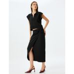 Koton Slim Fit Drapeli Midi Boy Asimetrik Kruvaze Etek - Siyah - XS