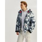 Koton Slim Fit Fermuarlı Desenli Kapşonlu Mont - Siyah - Beyaz