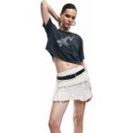 Koton Slim Fit Fırfırlı Dantelli Mini Etek - Ekru