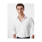 Koton Slim Fit Gömlek Yarım Italyan Yaka Düğmeli Dokulu - XL - Beyaz