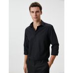 Koton Slim Fit Gömlek Yarım Italyan Yaka Düğmeli Dokulu - XL - Siyah