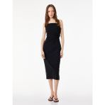 Koton Slim Fit Kare Yaka Ip Askılı Bodycon Midi Drapeli Elbise - Siyah