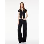 Koton Slim Fit Kısa Kollu Klasik Yaka Fermuarlı Crop Gömlek - 38 - Siyah