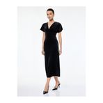 Koton Slim Fit Kısa Yarasa Kollu Kruvaze V Yaka Midi Boy Kadife Elbise