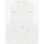 Koton Slim Fit Klasik Yaka Kolsuz Fermuarlı Crop Bluz - Beyaz - 34