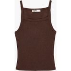 Koton Slim Fit Ribanalı Kolsuz Kare Yaka Bluz - Kahve - XS