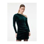 Koton Slim Fit Uzun Kollu Asimetrik Yaka Taşlı Mini Kadife Elbise