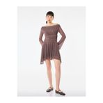 Koton Slim Fit Uzun Kollu Drapeli Madonna Yaka Asimetrik Puantiyeli Mini Tül Elbise