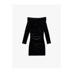 Koton Slim Fit Uzun Kollu Omzu Açık Madonna Yaka Mini Kadife Elbise