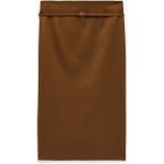 Koton Slim Fit Yırtmaçlı Kemer Detaylı Midi Kalem Etek - Kahve - 36