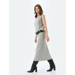 Koton Standart Bel Slim Fit Fitilli Uzun Kalem Etek - Gri