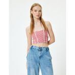 Koton Straplez Büstiyer Pötikareli Crop Kolsuz Gipeli Dantel Detaylı Slim Fit - Kırmızı - 40