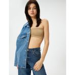 Koton Straplez Süper Crop Atlet Ribanalı - Ekru - XS