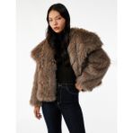 Koton Suni Kürk Mont Oversize Geniş Yaka - XL - Kahve
