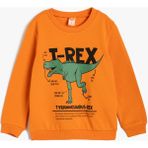 Koton Sweatshirt Dinozor Baskılı Uzun Kollu Bisiklet Yaka Pamuklu - Turuncu - 9 - 12 Ay