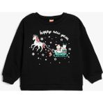 Koton Sweatshirt Yılbaşı Baskılı Uzun Kollu Bisiklet Yaka Pamuklu Şardonlu - Siyah - 18 - 24 Ay