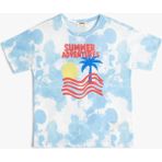 Koton T-Shirt Batik Desenli Baskılı Kısa Kollu Bisiklet Yaka - 7 - 8 Yaş - Beyaz