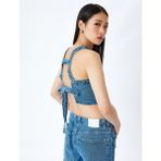 Koton Taş Detaylı Sırtı Bağcıklı Crop Kolsuz Denim Bluz - Lacivert