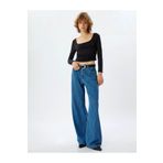 Koton Taşlı Wide Leg Indigo Kadın Jean Pantolon 5wal40155md