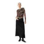 Koton Tül Bluz Leopar Desenli Uzun Kollu Drapeli Slim Fit