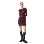 Koton Tül Elbise Mini Drapeli Batik Desenli Bisiklet Yaka Uzun Kollu Slim Fit