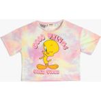 Koton Tweety Tişört Lisanslı Oversize Kısa Kollu Bisiklet Yaka Batik Desenli - 9 - 10 Yaş - Pembe