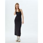 Koton Uzun Bodycon Elbise Ip Askılı Bisiklet Yaka Slim Fit - Siyah