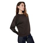Koton Uzun Kollu Bisiklet Yaka Çiçekli Boncuk Nakış Detaylı Oversize Sweatshirt, S, 6WAK10027EK, Kahve, kadın