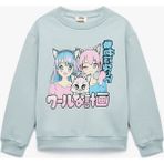 Koton Uzun Kollu Bisiklet Yaka Kız Çocuk Sweatshirt Mavi Desenli Orta Kalınlık - 11 - 12 Yaş